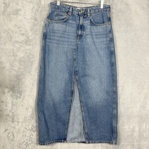 MNG Mango Denim Skirt Women Medium Y2K Blue Maxi Front Slit Cowgirl Boho Long